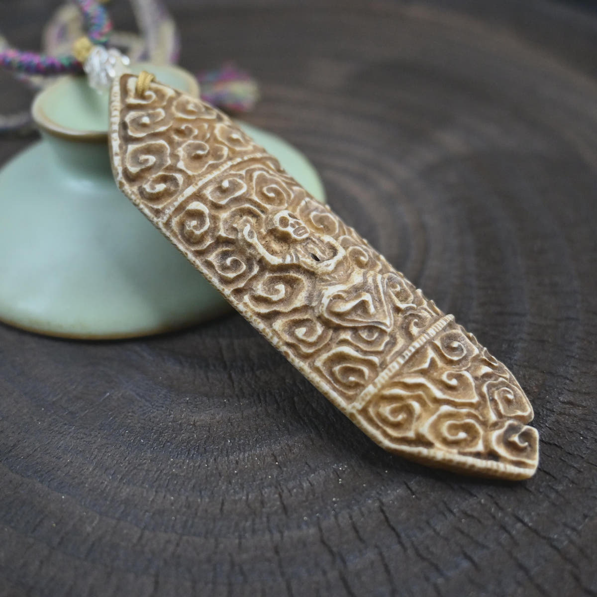 Skull Master Citipai Amulet | Vintage Tibetan Yak Bone Carved Protective Pendant