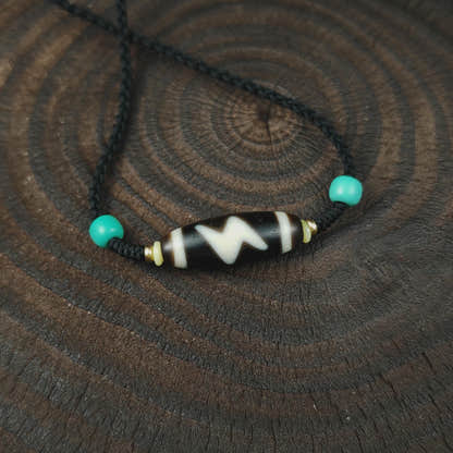 Authentic Thunder 5 Eyes Dzi Necklace | Tibetan Protection Amulet | 30*11mm