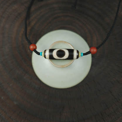 Tibetan Sky & Earth Dzi Bead Necklace, 37x12mm Weathered Agate Pendant