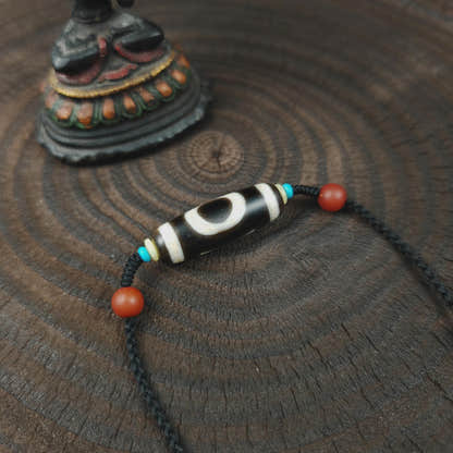 Tibetan Sky & Earth Dzi Bead Necklace, 37x12mm Weathered Agate Pendant