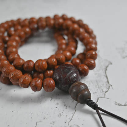 Antique Tibetan Mala Necklace Old Bodhi Wood Prayer Beads 8mm