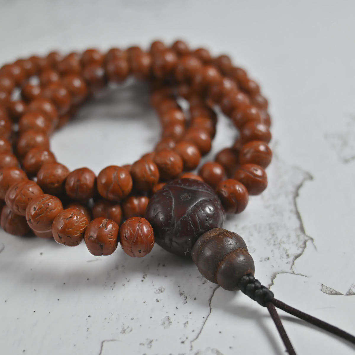 Antique Tibetan Mala Necklace Old Bodhi Wood Prayer Beads 8mm