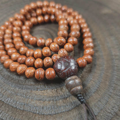 Antique Tibetan Mala Necklace Old Bodhi Wood Prayer Beads 8mm