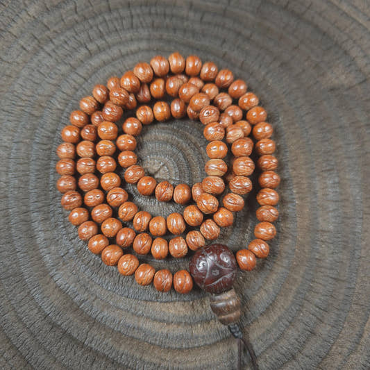 Antique Tibetan Mala Necklace Old Bodhi Wood Prayer Beads 8mm