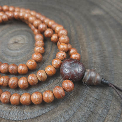 Antique Tibetan Mala Necklace Old Bodhi Wood Prayer Beads 8mm