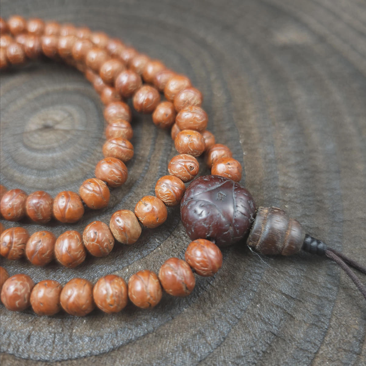 Antique Tibetan Mala Necklace Old Bodhi Wood Prayer Beads 8mm
