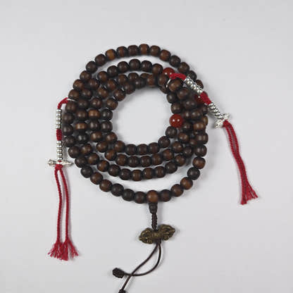 Authentic Old 8mm Bodhi Root Seed Necklace Mala| Tibetan Rosary 108 Prayer Beads - 48cm Stretched