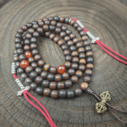Authentic Old 8mm Bodhi Root Seed Necklace Mala| Tibetan Rosary 108 Prayer Beads - 48cm Stretched