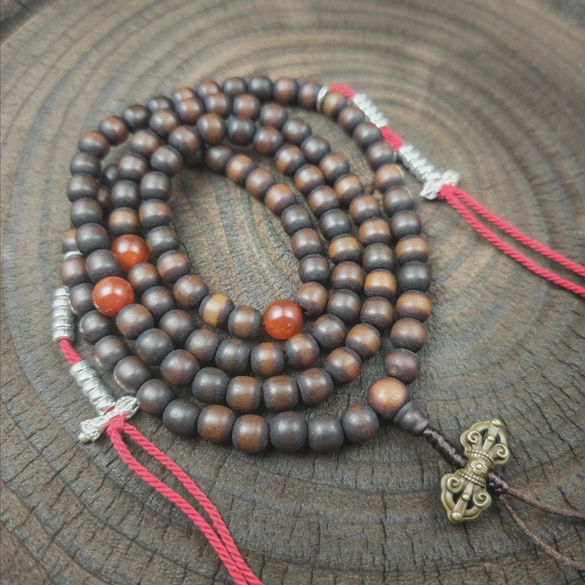 Authentic Old 8mm Bodhi Root Seed Necklace Mala| Tibetan Rosary 108 Prayer Beads - 48cm Stretched
