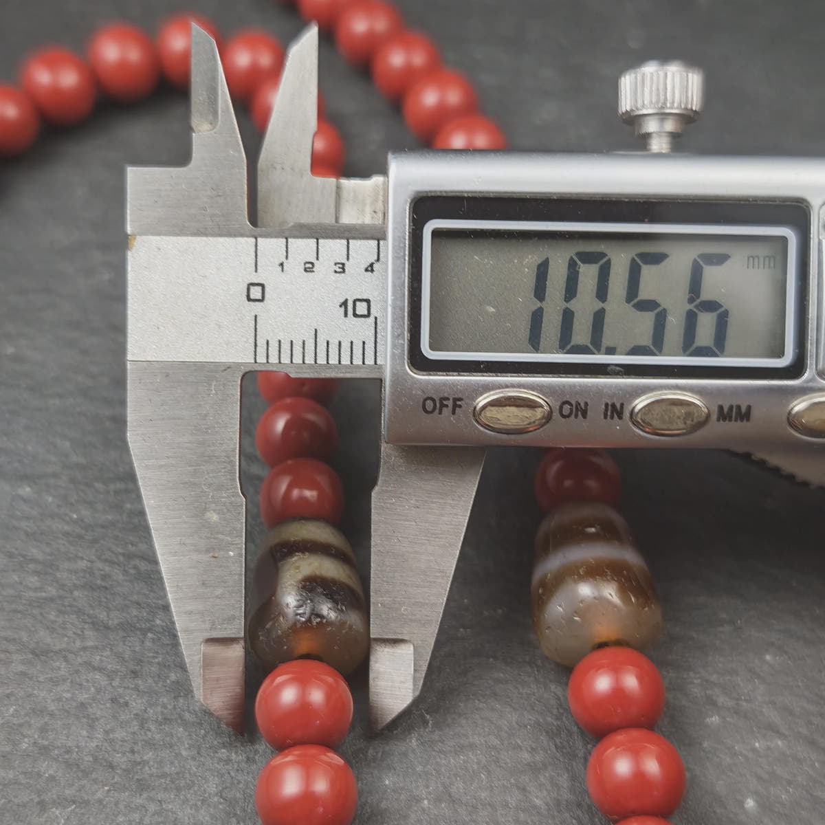 Tibetan Cinnabar Mala 108 Prayer Beads 8mm, Dzi Bead & Horn Guru Bead