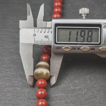Tibetan Cinnabar Mala 108 Prayer Beads 8mm, Dzi Bead & Horn Guru Bead
