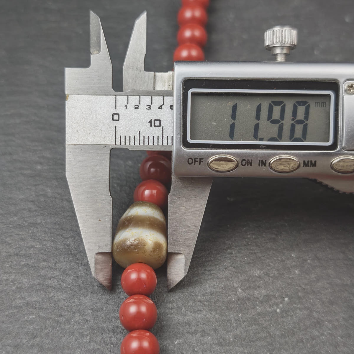 Tibetan Cinnabar Mala 108 Prayer Beads 8mm, Dzi Bead & Horn Guru Bead