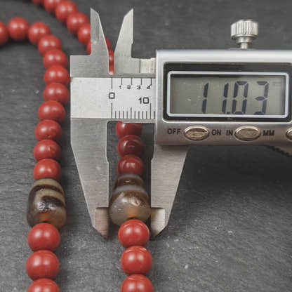 Tibetan Cinnabar Mala 108 Prayer Beads 8mm, Dzi Bead & Horn Guru Bead