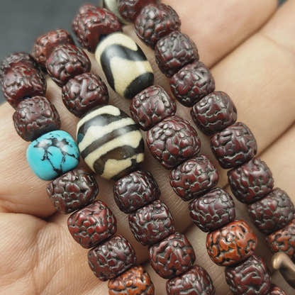 Authentic Tibetan Rosary, Old 8mm 108 Rudraksha Mala Necklace
