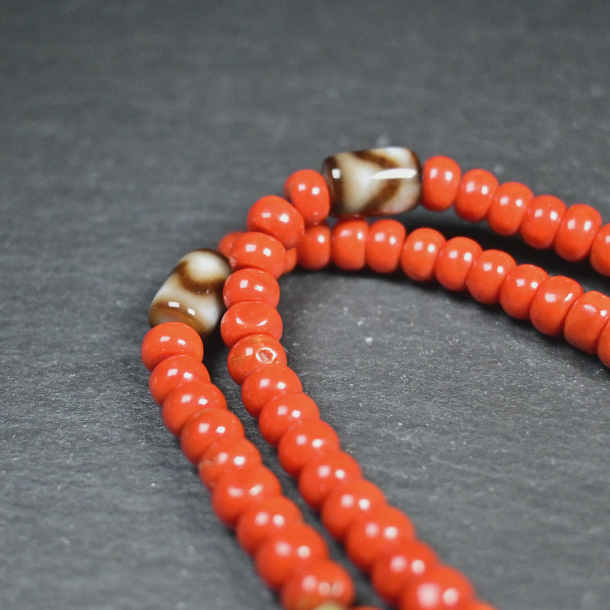7mm Red Bamboo Coral Mala Necklace, 108 Tibetan Prayer Beads