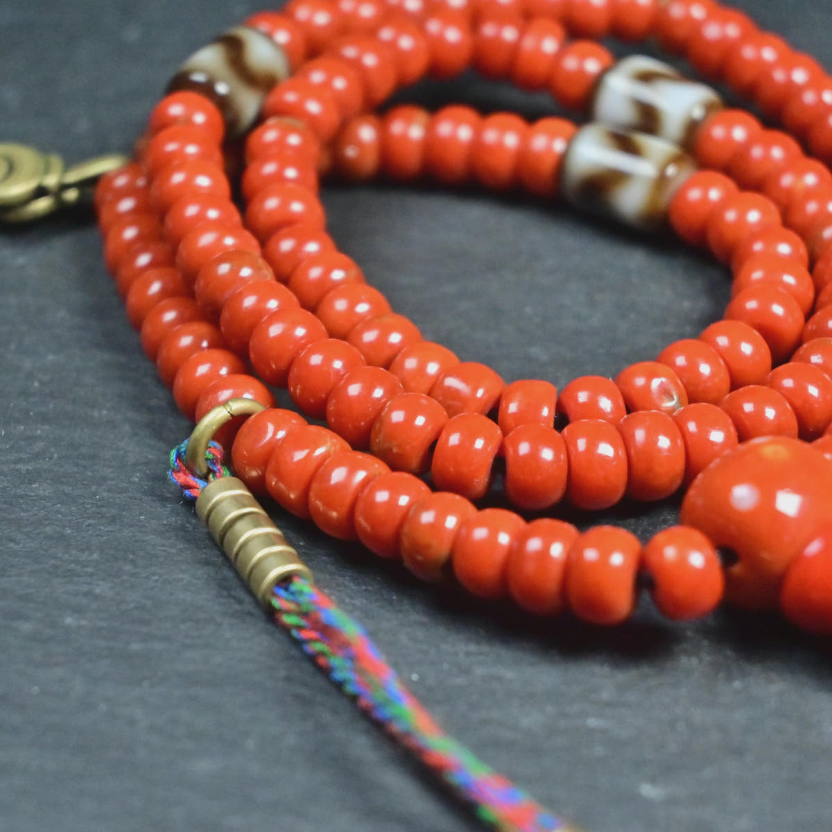 7mm Red Bamboo Coral Mala Necklace, 108 Tibetan Prayer Beads
