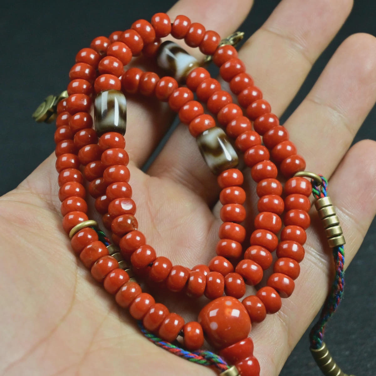 7mm Red Bamboo Coral Mala Necklace, 108 Tibetan Prayer Beads