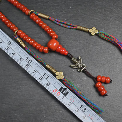 7mm Red Bamboo Coral Mala Necklace, 108 Tibetan Prayer Beads