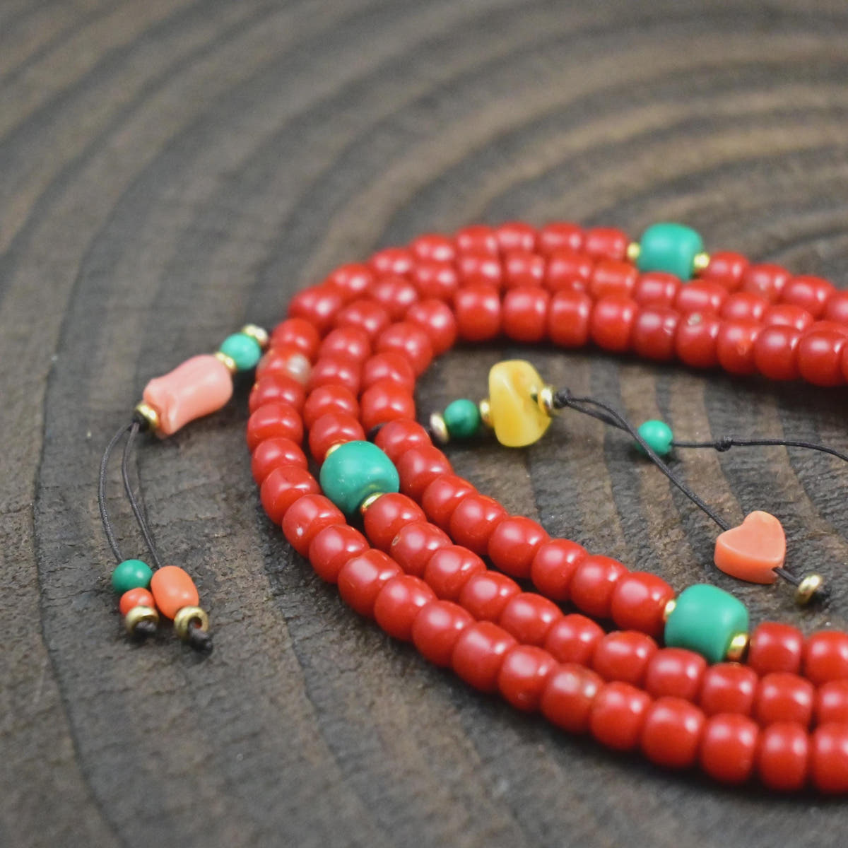 5mm Red Bamboo Coral Mala Necklace, 108 Tibetan Prayer Beads
