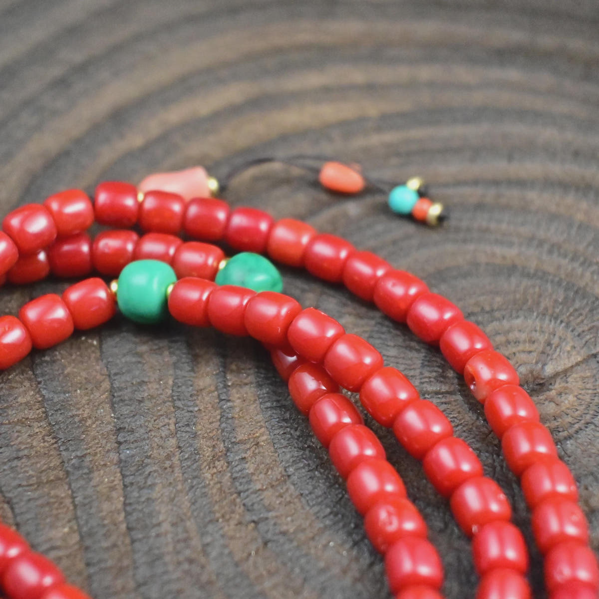 6mm Red Bamboo Coral Mala Necklace, 108 Tibetan Prayer Beads