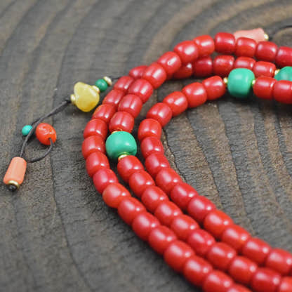 6mm Red Bamboo Coral Mala Necklace, 108 Tibetan Prayer Beads