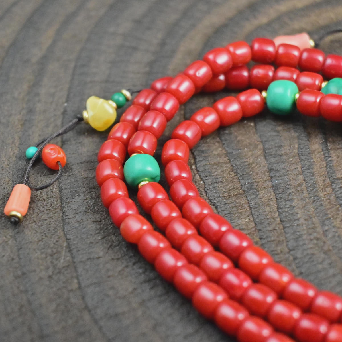 6mm Red Bamboo Coral Mala Necklace, 108 Tibetan Prayer Beads