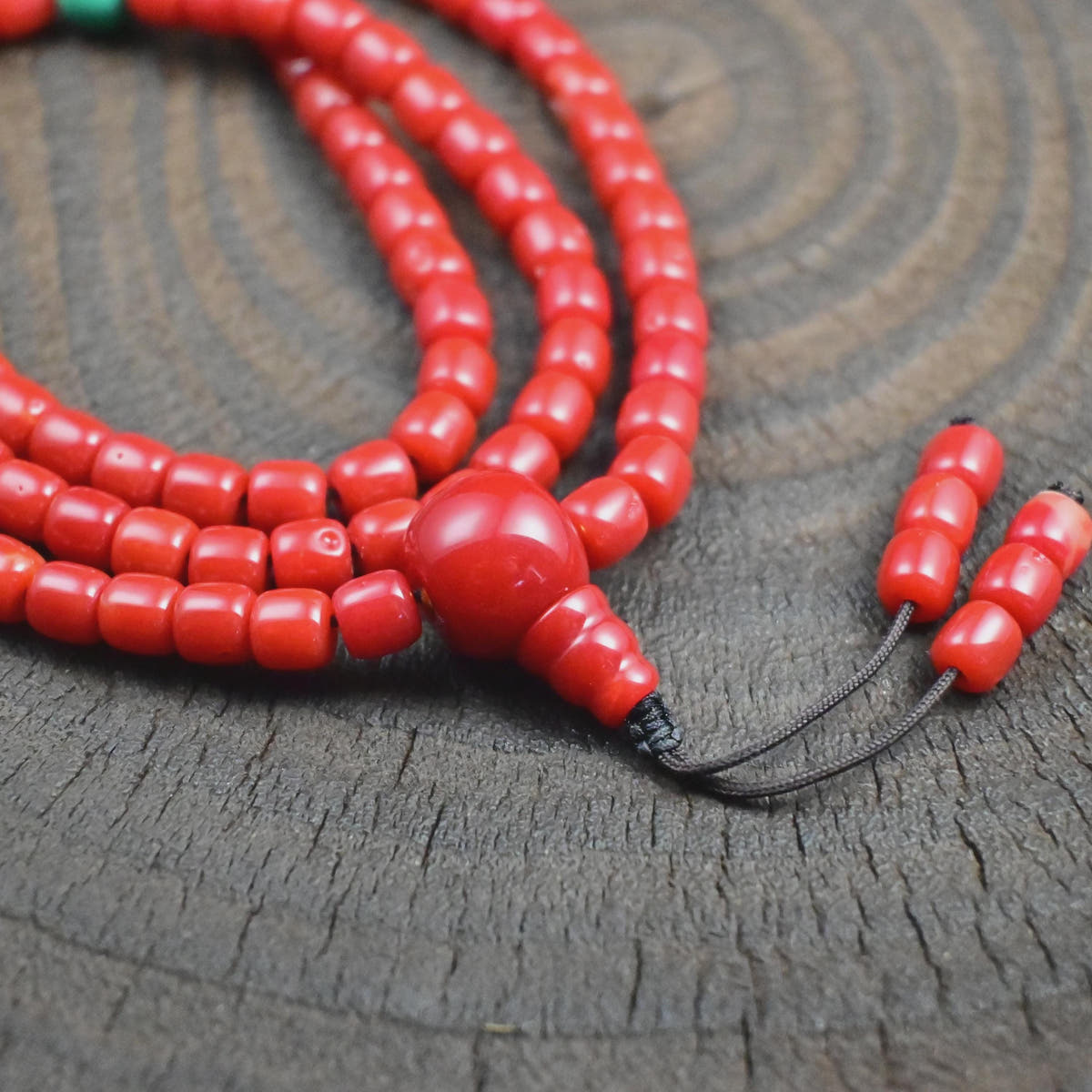 6mm Red Bamboo Coral Mala Necklace, 108 Tibetan Prayer Beads