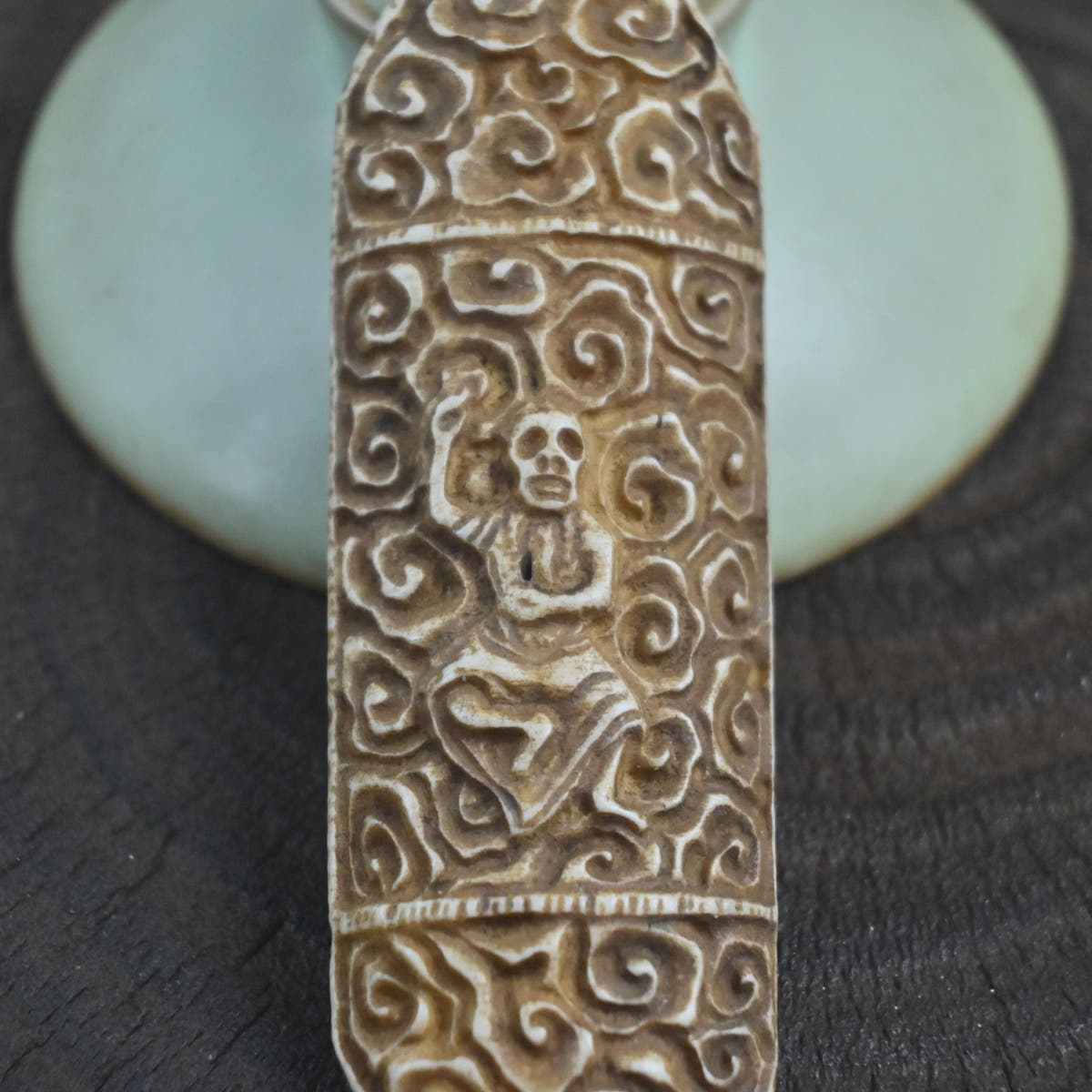 Skull Master Citipai Amulet | Vintage Tibetan Yak Bone Carved Protective Pendant