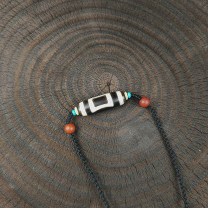 Tibetan Sky & Earth Dzi Bead Necklace, 37x12mm Weathered Agate Pendant