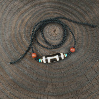 Tibetan Sky & Earth Dzi Bead Necklace, 37x12mm Weathered Agate Pendant