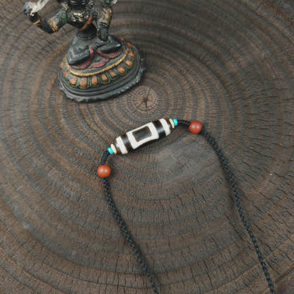 Tibetan Sky & Earth Dzi Bead Necklace, 37x12mm Weathered Agate Pendant