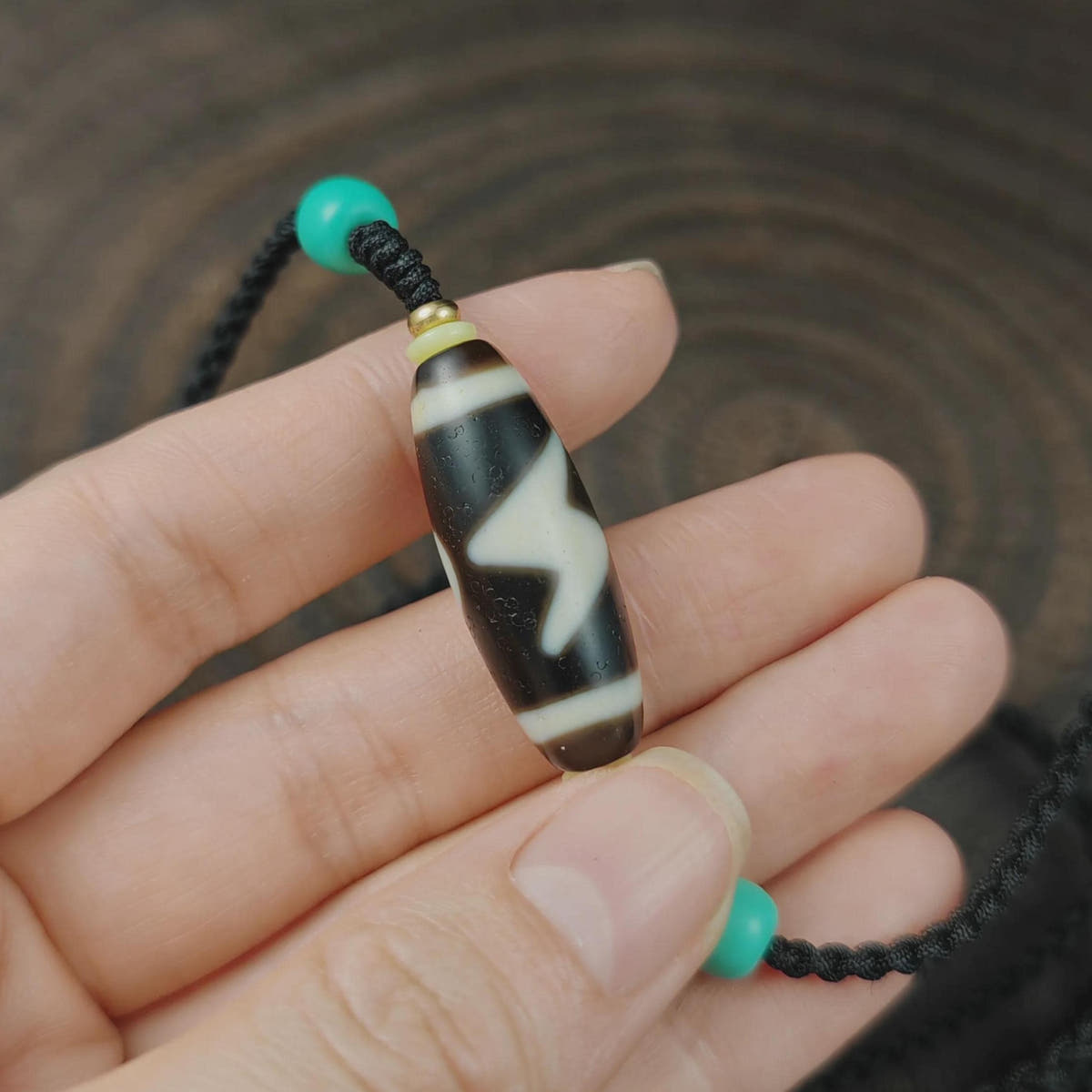 Authentic Thunder 5 Eyes Dzi Necklace | Tibetan Protection Amulet | 30*11mm