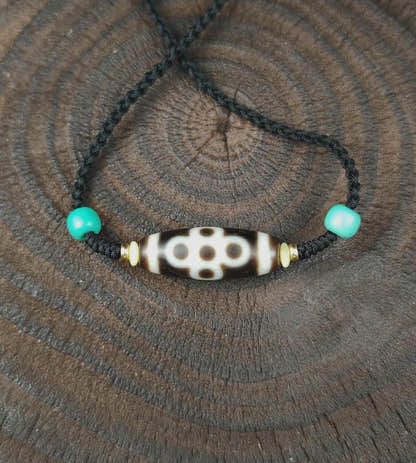 Authentic Thunder 5 Eyes Dzi Necklace | Tibetan Protection Amulet | 30*11mm