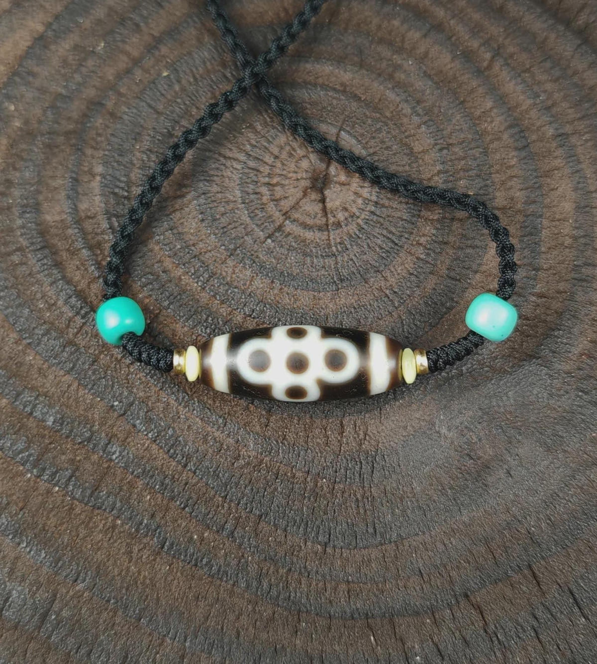 Authentic Thunder 5 Eyes Dzi Necklace | Tibetan Protection Amulet | 30*11mm
