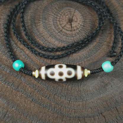Authentic Thunder 5 Eyes Dzi Necklace | Tibetan Protection Amulet | 30*11mm