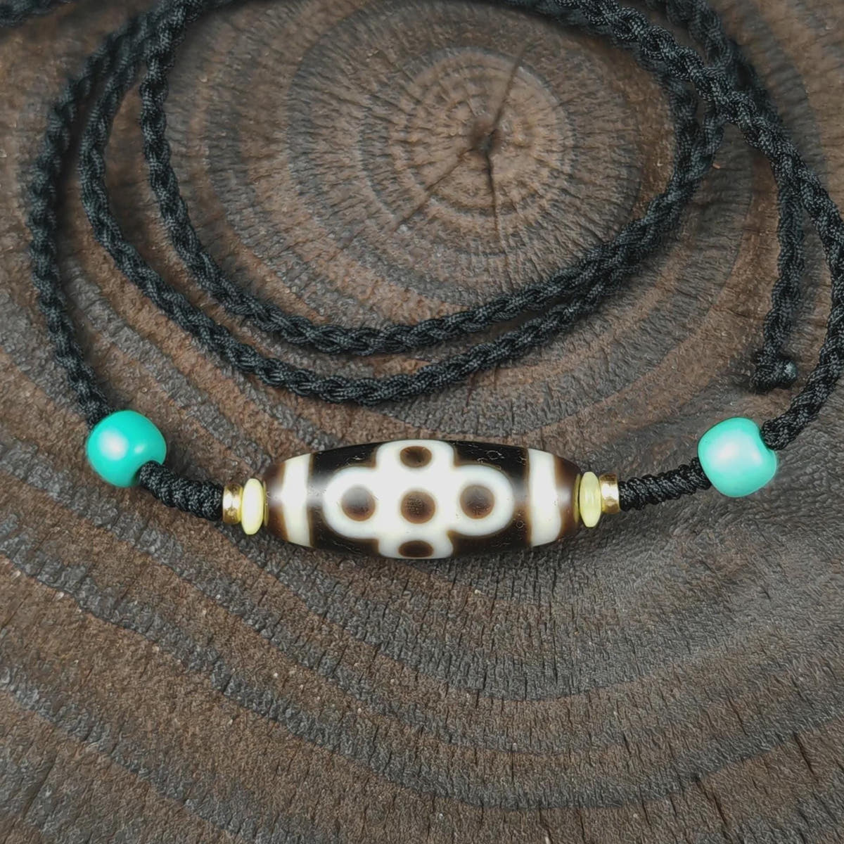 Authentic Thunder 5 Eyes Dzi Necklace | Tibetan Protection Amulet | 30*11mm