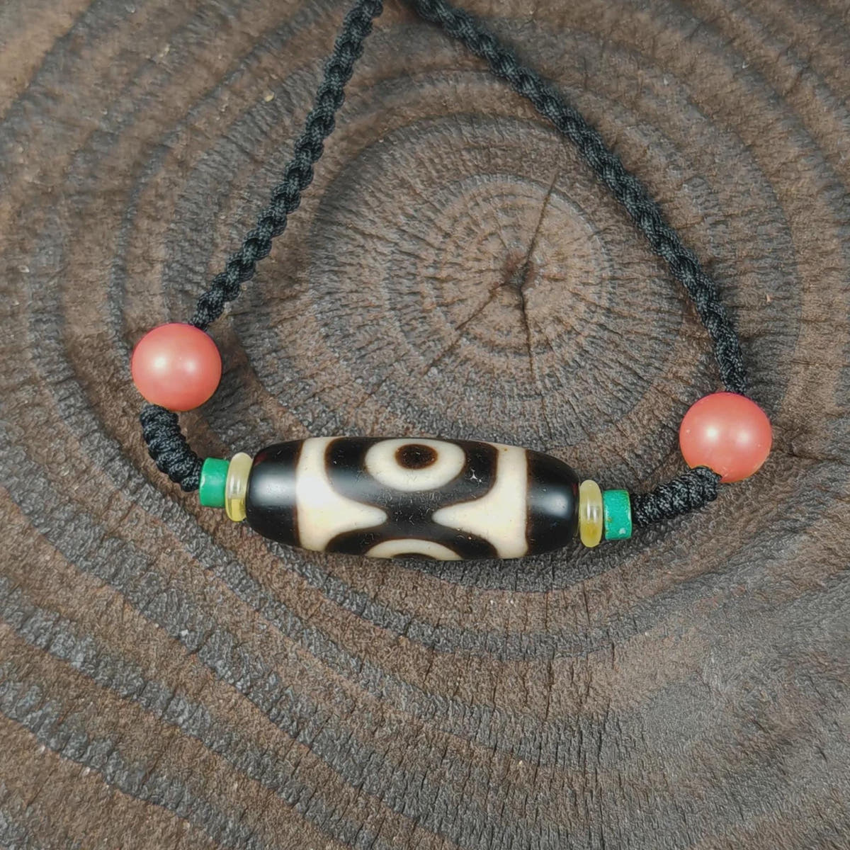 Authentic 3 Eyes Mandala Dzi Necklace | Tibetan Agate Protection Amulet
