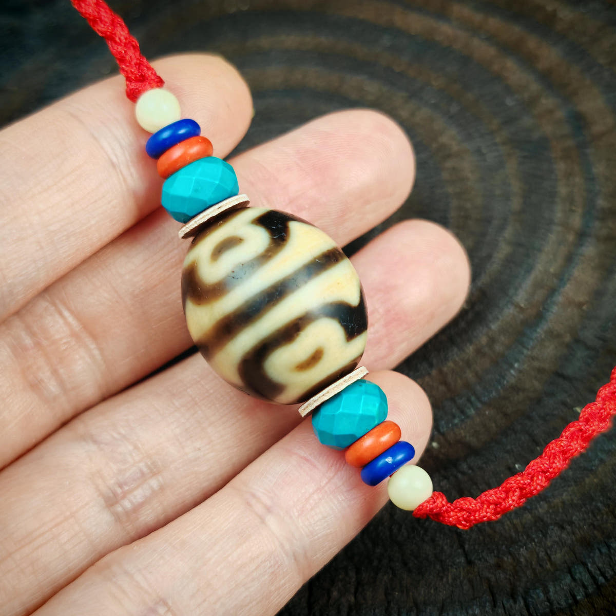 Authentic Dzi Bead Necklace Lotus Dalo Dzi Pendant Tibetan Jewelry 20*18mm