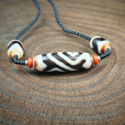 Vajra 2 Eyes Dzi Necklace | Antique Tibetan Dzi Bead Amulet 36 x 11mm