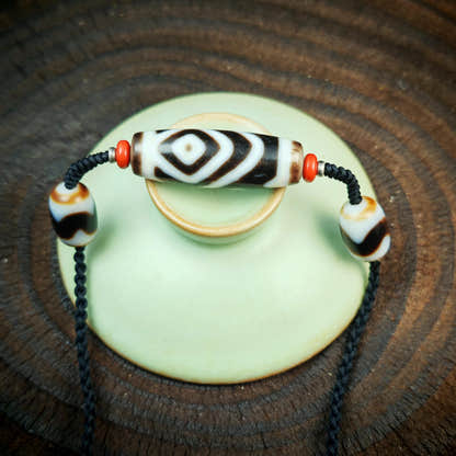 Vajra 2 Eyes Dzi Necklace | Antique Tibetan Dzi Bead Amulet 36 x 11mm