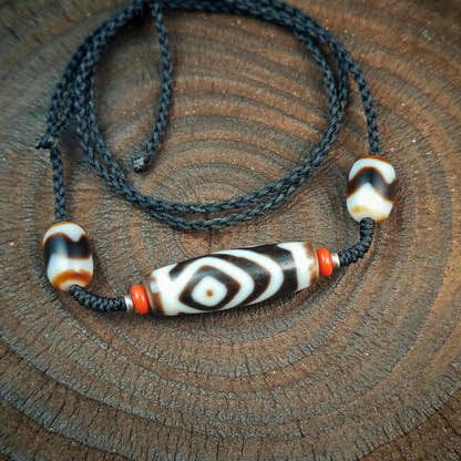 Vajra 2 Eyes Dzi Necklace | Antique Tibetan Dzi Bead Amulet 36 x 11mm