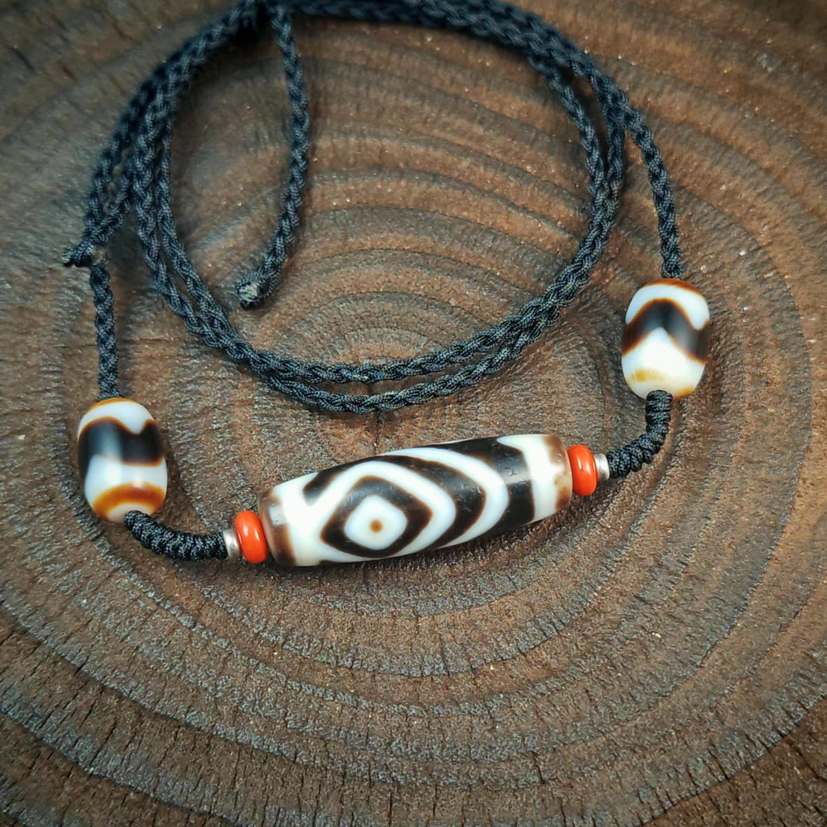 Vajra 2 Eyes Dzi Necklace | Antique Tibetan Dzi Bead Amulet 36 x 11mm