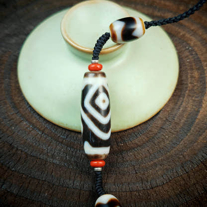 Vajra 2 Eyes Dzi Necklace | Antique Tibetan Dzi Bead Amulet 36 x 11mm