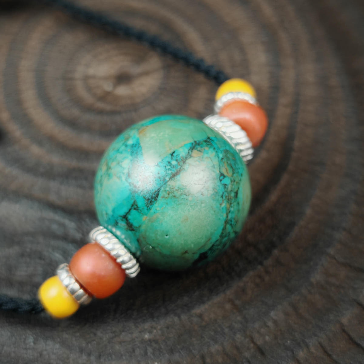 Tibetan Turquoise Bead Amulet Necklace Handcrafted Protective Talisman Pendant