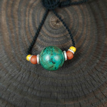 Tibetan Turquoise Bead Amulet Necklace Handcrafted Protective Talisman Pendant