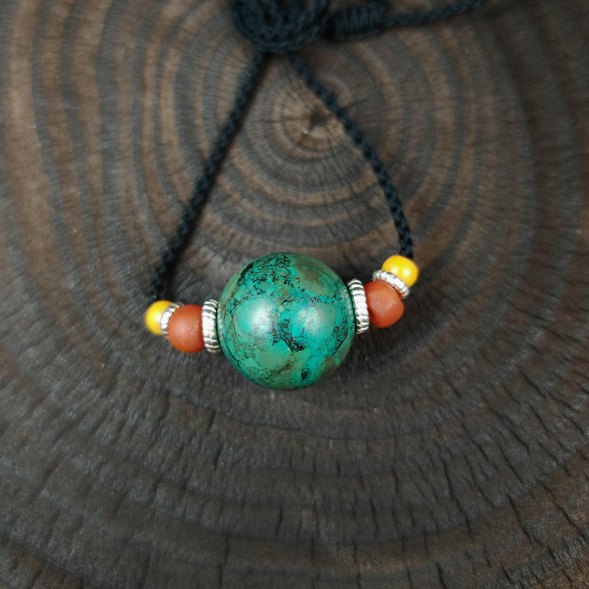 Tibetan Turquoise Bead Amulet Necklace Handcrafted Protective Talisman Pendant