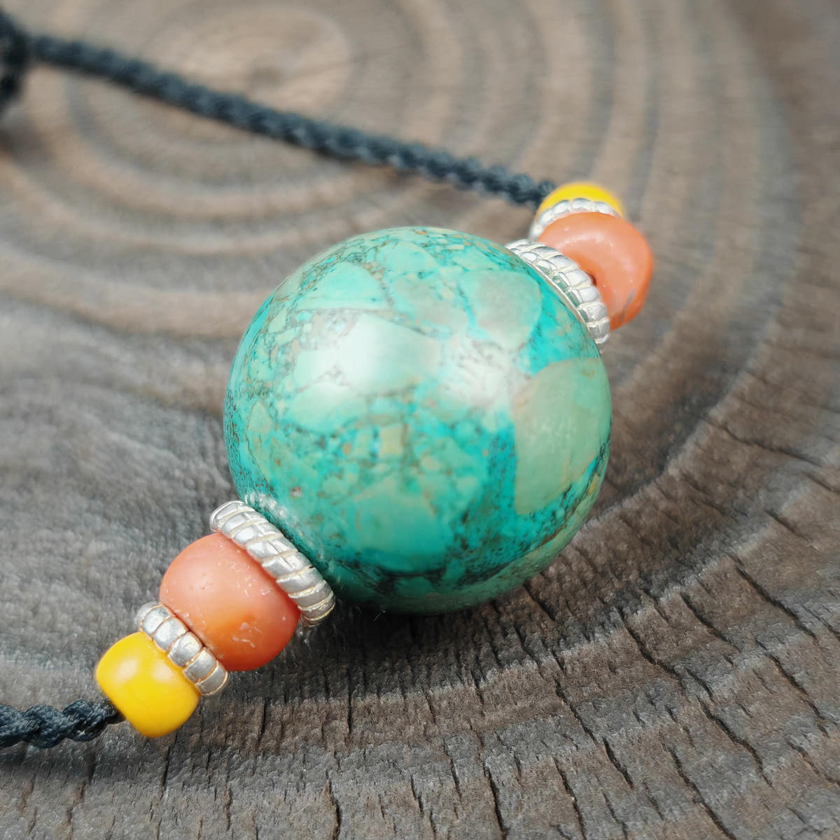 Tibetan Turquoise Bead Amulet Necklace Handcrafted Protective Talisman Pendant
