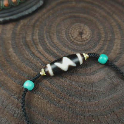 Authentic Thunder 5 Eyes Dzi Necklace | Tibetan Protection Amulet | 30*11mm