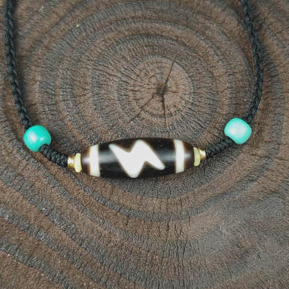 Authentic Thunder 5 Eyes Dzi Necklace | Tibetan Protection Amulet | 30*11mm