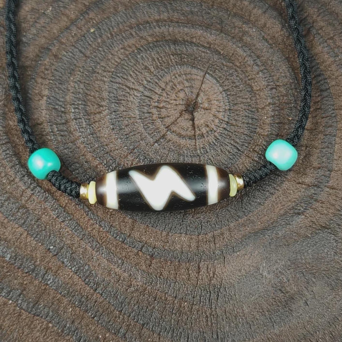 Authentic Thunder 5 Eyes Dzi Necklace | Tibetan Protection Amulet | 30*11mm
